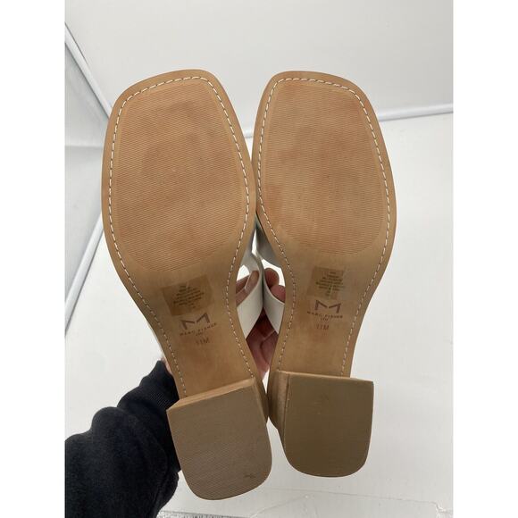 New Marc Fisher LTD Louisa Leather Block Heel Slip On Mules Woven Ivory Size 11M - Picture 7 of 8